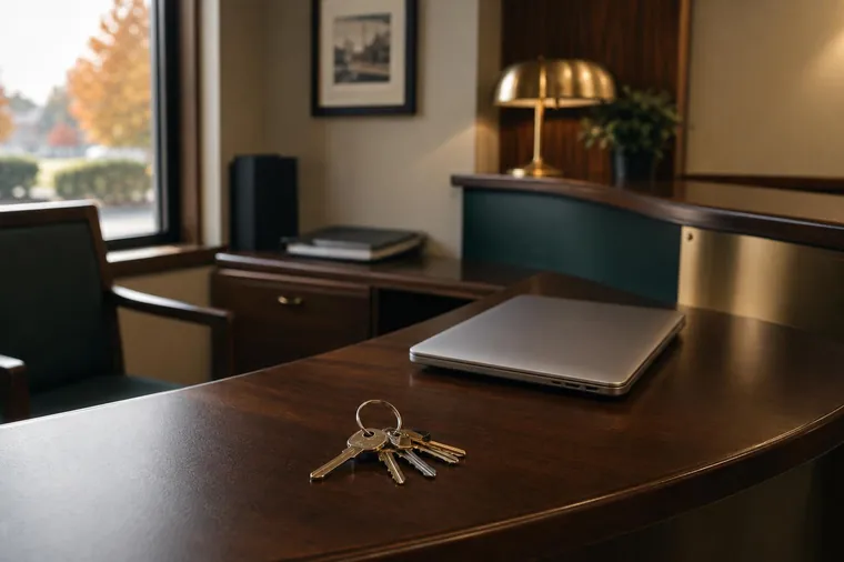 Ring of office keys left on a reception desk